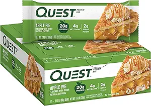 Quest Nutrition Apple Pie Protein Bar, 20g Protein, 4g Carbs Net, 2g Sugar, Gluten Free, Keto Friendly, 12 Count