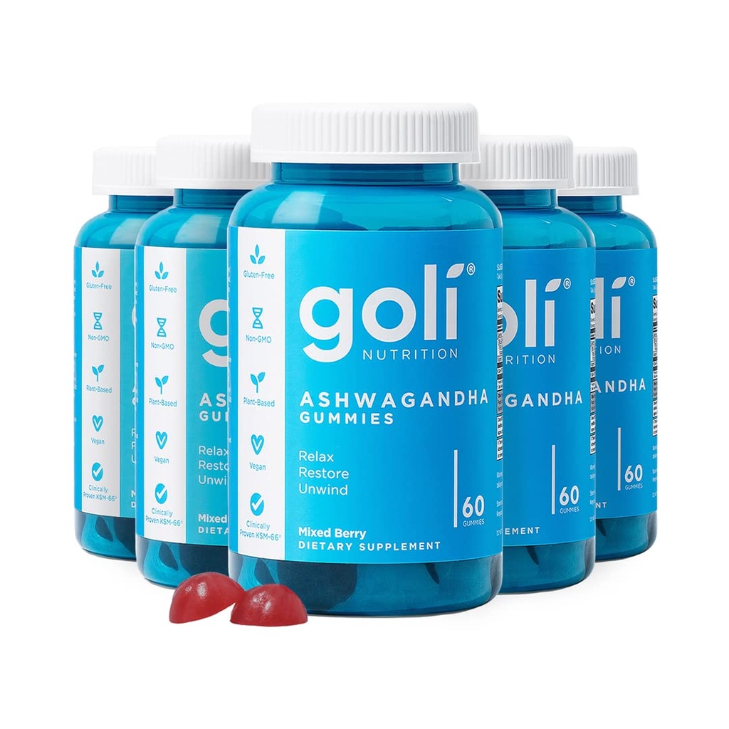 Goli Ashwagandha & Vitamin D Gummy - 300 Count - Mixed Berry, KSM-66, Vegan, Plant Based, Non-GMO, Gluten-Free & Gelatin Free Relax. Restore. Abwickeln, Pack von 5