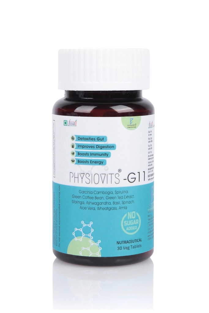 G-11 Tablets | 11 Super Green Foods Supplement | Natural Gut Health Supplement with Garcinia, Spirulina, Green Tea, Moringa | 30 Veg Tablets