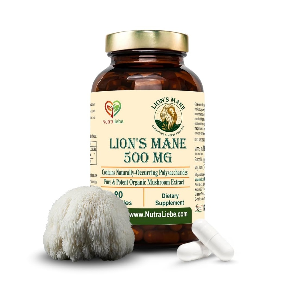 Lion’s Mane Mushroom Extract 500 mg – Hericium erinaceus Standardized to Beta (1,3)(1,6)-Glucans | Brain Health, Memory & Focus Support | Nerve Growth Factor (NGF) Booster | 90 Vegetarian Capsules | Non-GMO, Gluten-Free