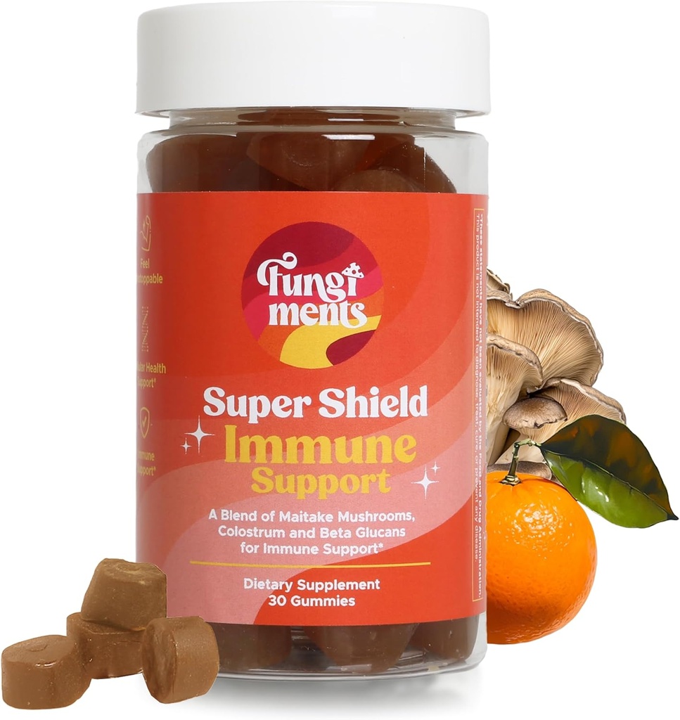 Fungiments Super Shield - Supplément Champignon - Vitamine C, Immune Boost, Mushroom Blend, Black Elderberry, Zinc - Immune Support (30 Champignons)