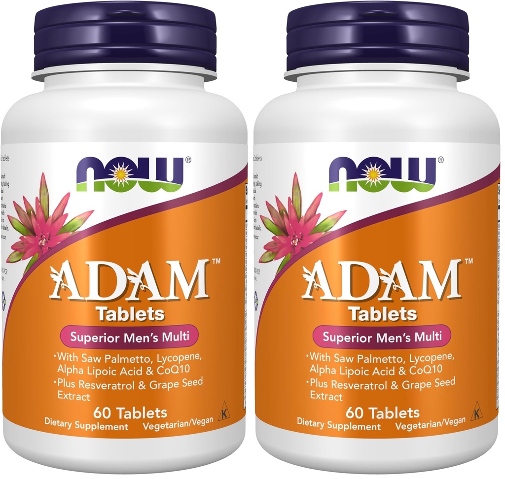 NOW Integratori, ADAMTM Multivitaminico maschile con palmetto segato, licopene, acido lipoico alfa e CoQ10, Plus Natural Resveratrol & Grape Seed Extract, 60 compresse (Pack of 2)