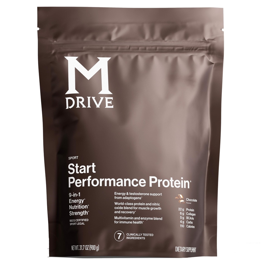 Mdrive Start, 9-in-1 Complete Nutrition and Protein Shake Powder, Supports Energy, Strength, Digestion, Immune Health, Nitric Oxide, Recovery and Reduces Stress - Chocolate Mousse 31.7oz, 30 Servings