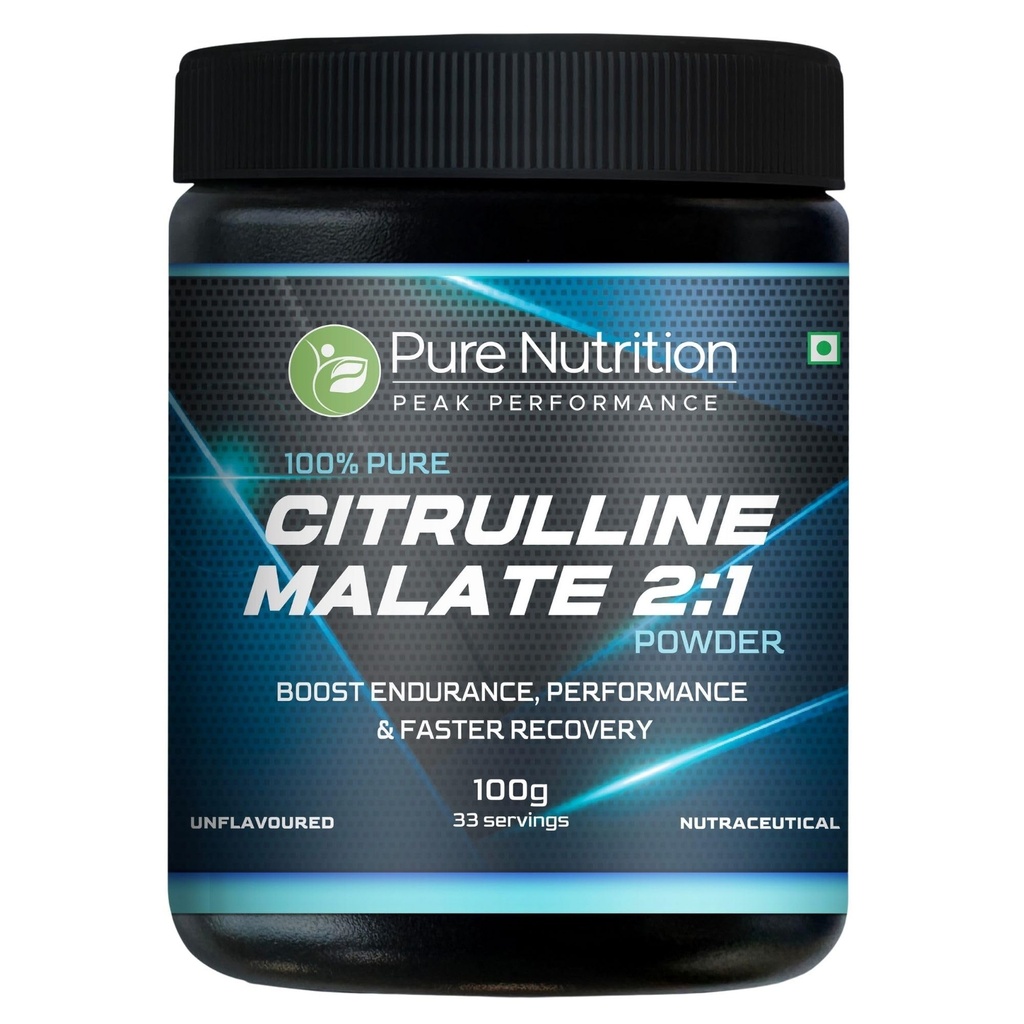 Pure Nutrition L Citrulline Malate Powder | L Citrulline Powder 100% Pure & Unflavoured | Boosts Stamina, Enhances Performance, Speeds Muscle Recovery & Reduces Fatigue | Ideal Pre-Workout for Men & Women – 100g ( 33 Servings )