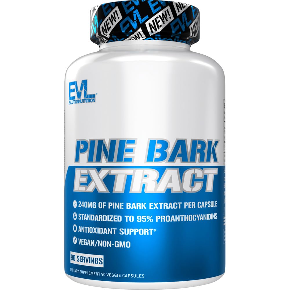 Evlution Nutrition Pine Bark Extract - Supporto antiossidante - 240 mg Pino Bark Extract Per Capsule - 95% Proanthocyanidins - Vegan & Non-GMO - Integratore alimentare - 90 Serve - 90 capsule vegetali