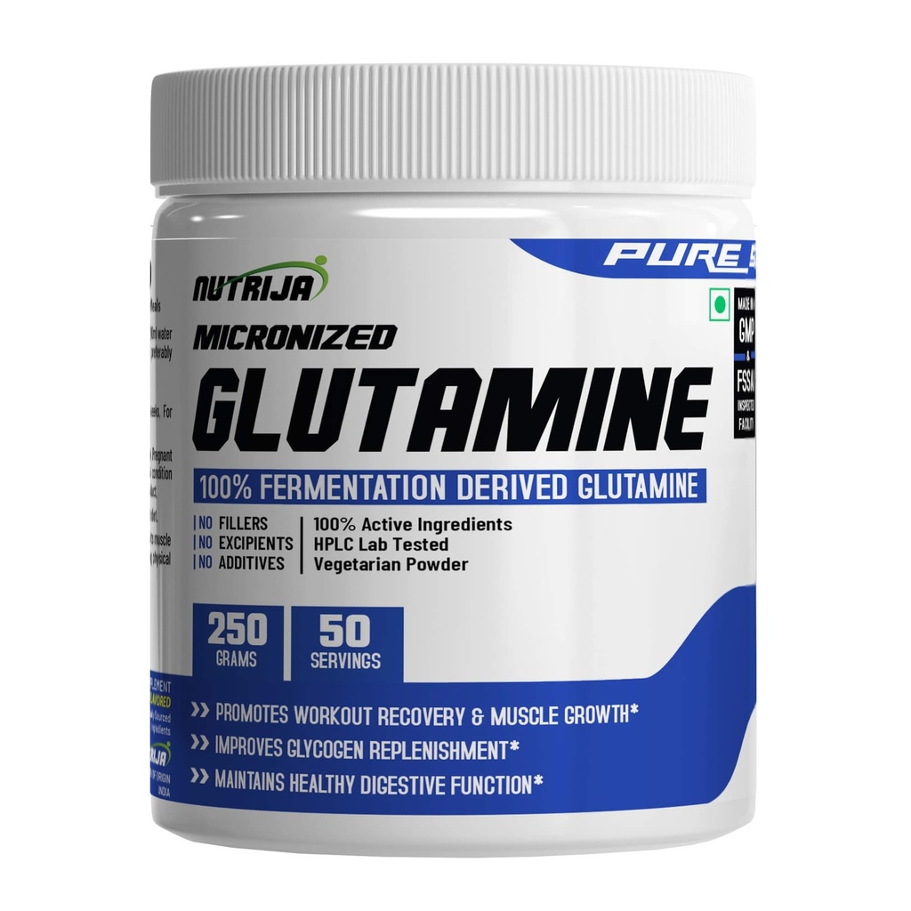 NutriJa L-Glutamine Powder 250g | 100% Pure Unflavored Amino Acid Supplement | L-Glutamine 5000mg Per Serving | Post Workout Recovery & Muscle Support