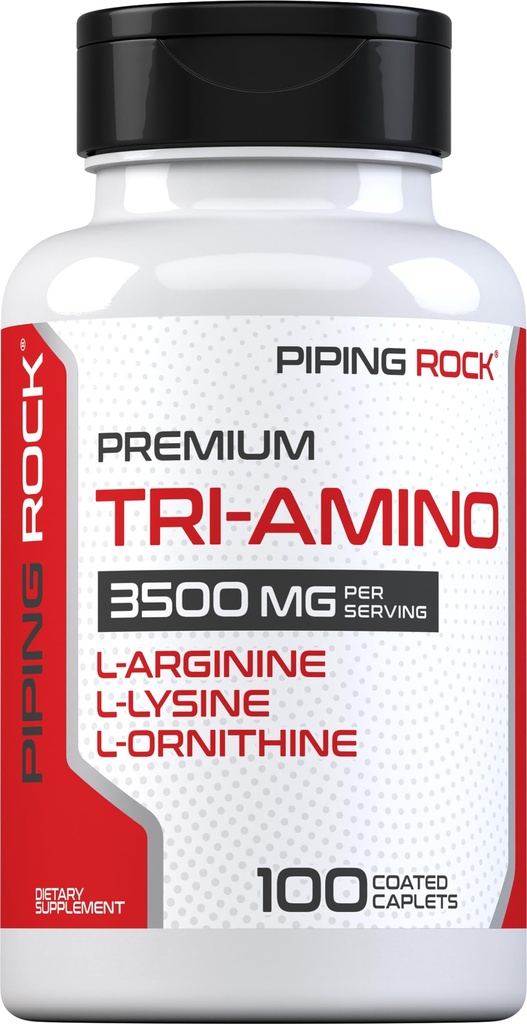 Piping Rock Tri Amino Supplement | 100 Caplets | Complesso con L-Arginina, L-Ornitina, L-Lysine | Vegetariano, Non OGM, Gluten Free