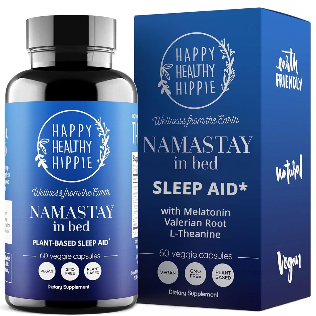Natürliche Schlafhilfe für Erwachsene w/Low Dose Melatonin 0.5mg – Valerian Root + Magnesium Glycinate + L-Theanin-Ergänzung, Kamille | No Morning Grogginess| Non-Habit Forming | Pflanzenbasierte Pillen, 60 Ct