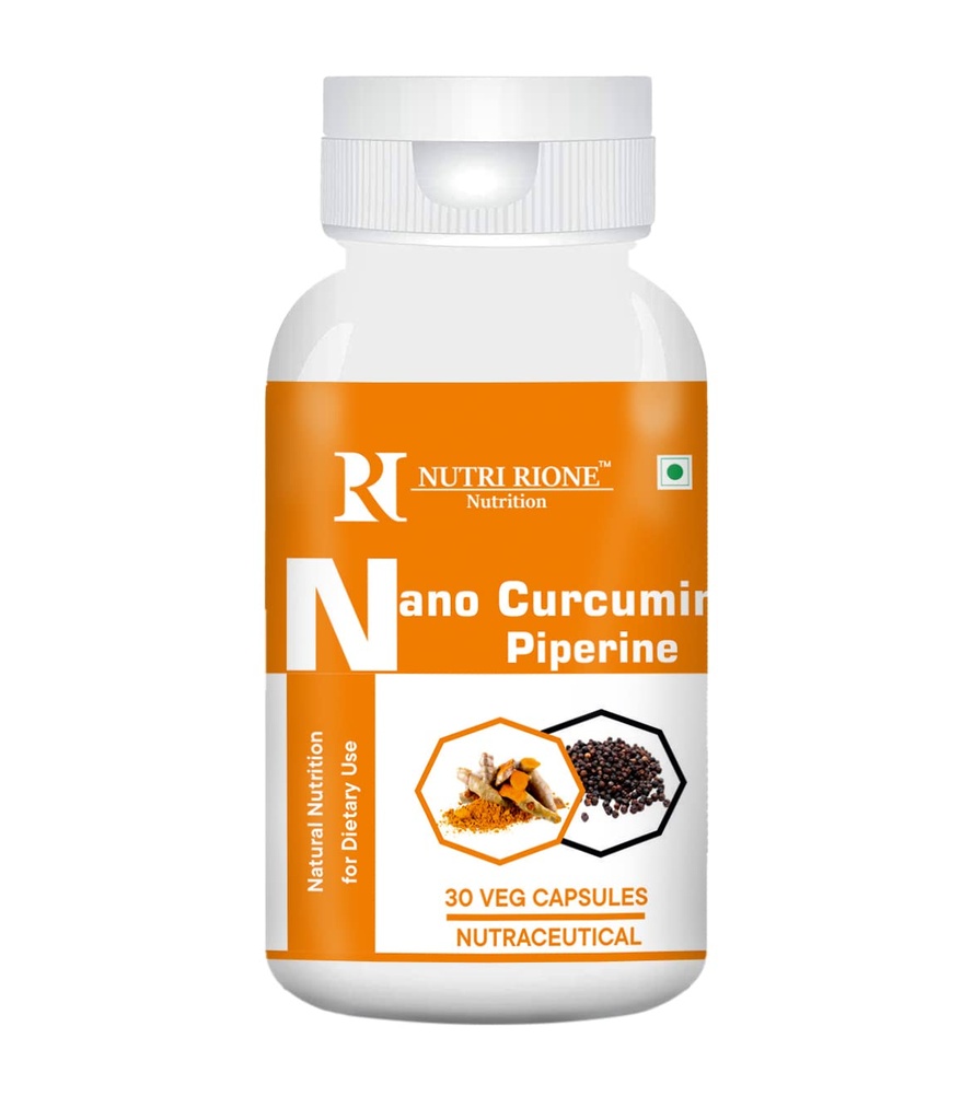 Nano Curcumin 500 mg Piperine water dispersible Curcuminoids Antioxidant, Immune health - Pack of 30 Veg Capsules