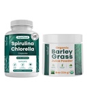 Tèveli Spirulina e capsule di clorella e Orgaic Orzo Grass succo polvere Bundle