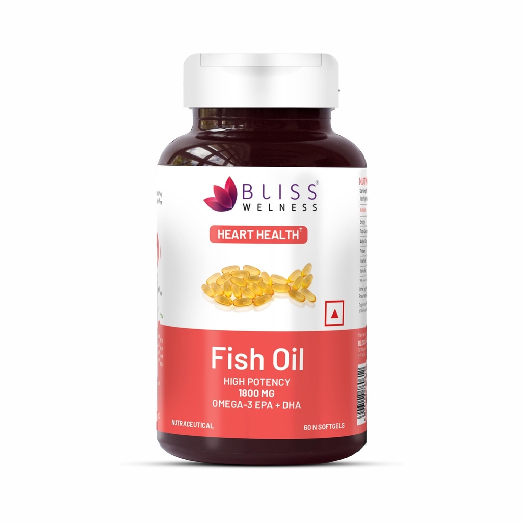 Bliss Welness Omega-3 Arctic Sea Fish Oil Triple 3X Strength 2500mg | 1100mg EPA 700mg DHA 200mg Other Omega 3 6 9 Fatty Acid | Cold Pressed Molecular Distilled Fishy Burp Free for Men Women | Brain Heart Joints Eye Muscle Build Skin Health Supplement - 60 Softgel Capsules