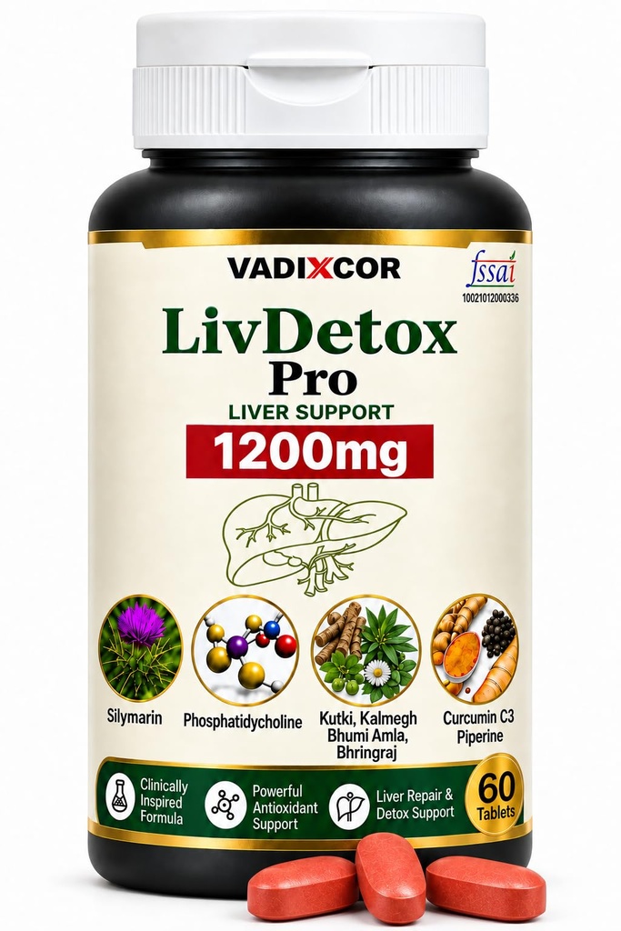 LivDetox Pro | 1200mg | Milk Thistle, Kutki, Kalmegh, Bhumi Amla & 95% Curcumin Extracts | Up To 5X Absorption | Advanced Liver Detox & Support For Men & Women | 60 Tablets