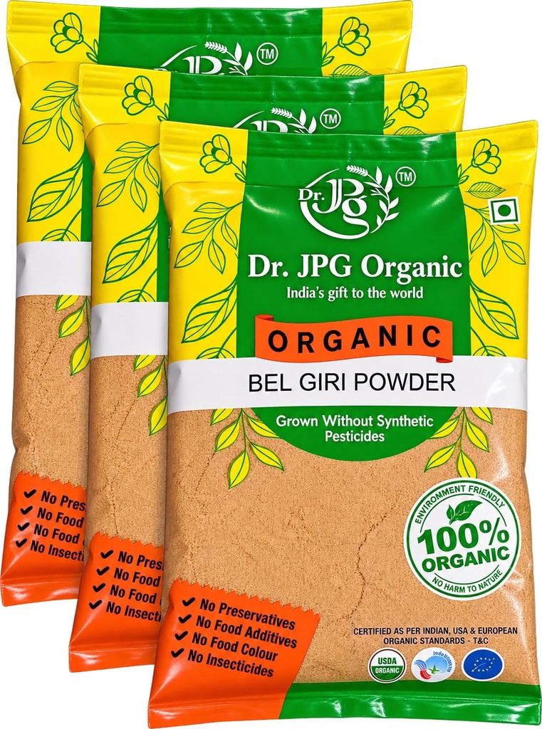 Dr. JPG Organic Bael Fruit Powder 300g / Wood Apple/Bilva Fruit Powder/Aegle Marmelos/India Organic Certified/Herbal Supplement