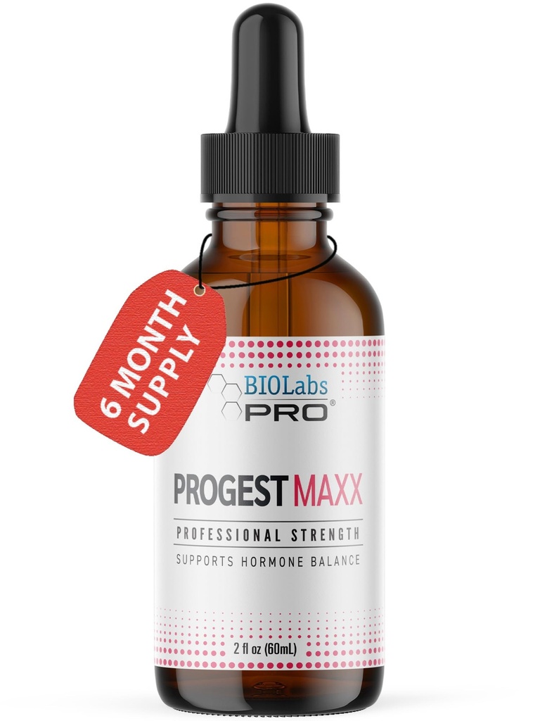 Progest MAXX Huile de progestérone, Progestérone bioidentique naturelle pour femmes, flashs chauds et soutien à la ménopause, bouteille de 2oz - 6 mois d'approvisionnement