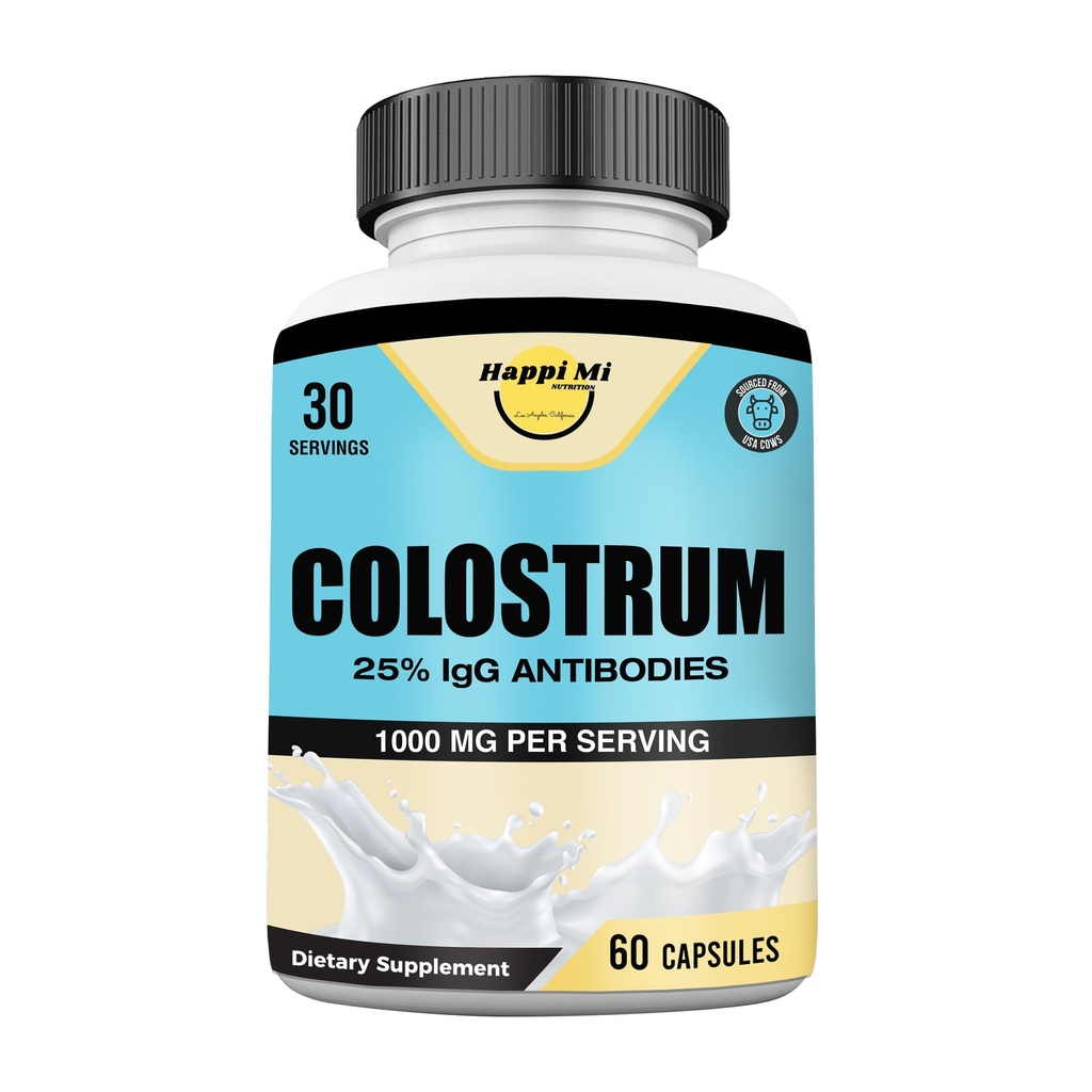 Capsules de colostrum 1000mg par portion - US Source, 25% Immunoglobuline pour Immune Support & Gut Health, 60 Capsules, 30 portions
