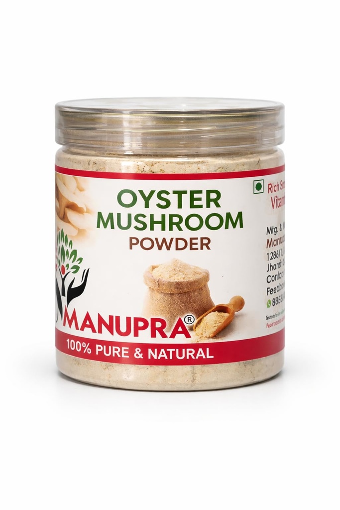 Oyster Mushroom Powder 100% Pure & Natural, Rich in Protein, Fiber & Nutrients, Healthy Superfood Supplement, Fine Powder Form, Made from Oyster Mushrooms (100g)