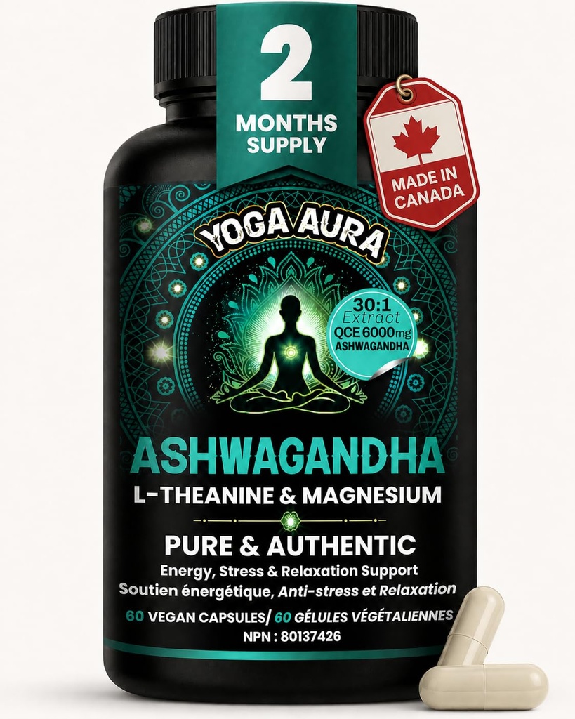 Pure Ashwagandha 6000 mg- 200mg,L-theanine 200mg, Magnesium Bisglycinate 75mg Per Capsule | High Potency , Expert Formulated | Resistance to Stress, Promote Relaxation, Energy, Memory Enhancement, Sleep Aid & Rejuvenative Tonic