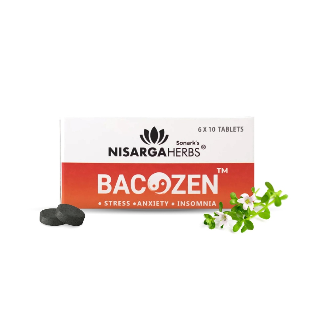SONARK'S NISARGA HERBS Bacozen (60 Tablets) - Natural Ayurvedic Stress Relief & Cognitive Support - Patented Ashwagandha & Brahmi Extract for Calm Mood, Restful Sleep & Reduced Fatigue