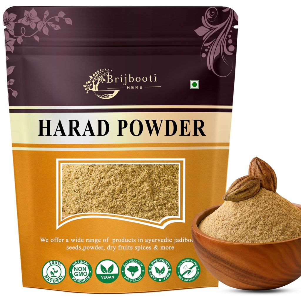 Brijbooti Natural Harad Badi Powder 250 Gm - Haritaki Powder -Kadukkai Powder - Karakkaya - Ayurvedic Digestive Supplement | FSSAI, GMP, ISO Certified