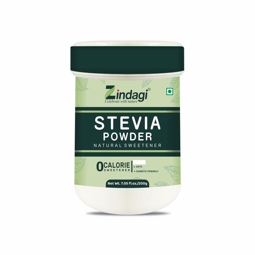 Zindagi Stevia Powder Sugar | Natural Sweetener | Zero Calorie Sugar Substitute | Keto & Veg Sugar | 200gm