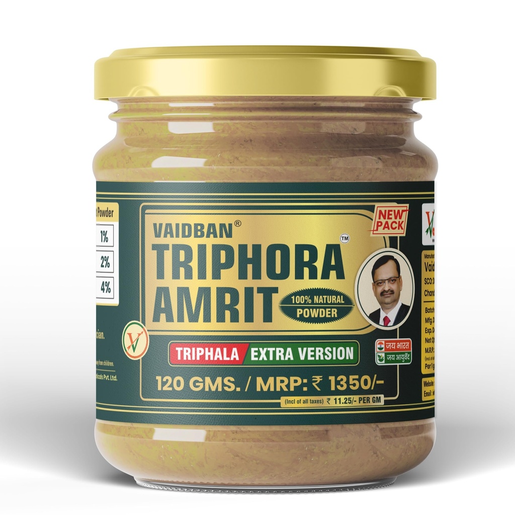 Vaidban Triphora Amrit (Triphala Extra Version) 120g - Traditional Ayurvedic Churna for Digestion, Constipation Relief & Detox | Pure Amalaki, Bibhitaki & Haritaki | Natural Colon Cleanse & Gut Health Supplement