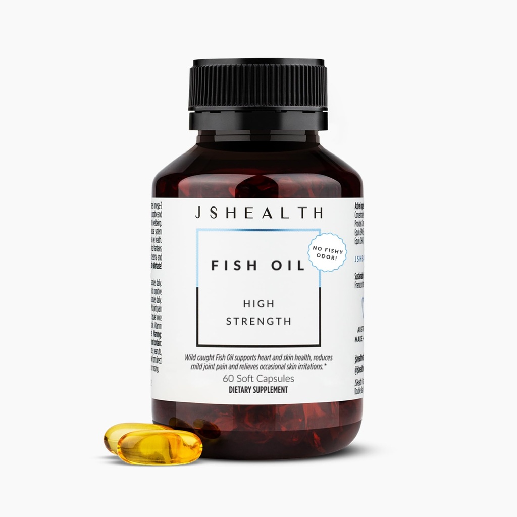 JSHealth High Strength Omega-3 Fish Oil | Wild-Caught, Freund des Meeres zertifiziert, 60 Kapseln