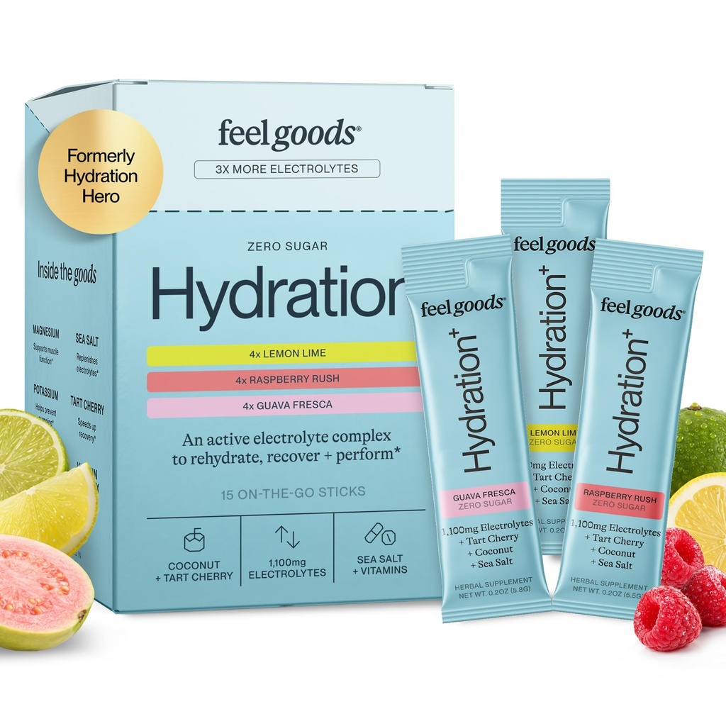 Feel Goods Hydration Hero, Variety Pack, 1000mg Elektrolyte Pulver, Zuckerfrei, Magnesium, Organic Aloe Vera, L Theanine, Vitamin C, Vegan, Non GMO, Auf den Go Elektrolyt-Packets, 12 Count