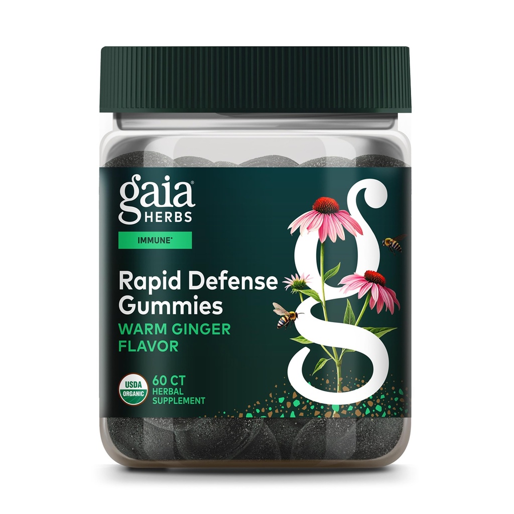 Gaia Herbs Organic Immune Rapid Defense Gummies - Unterstützt Immunität - mit Propolis, Ginger und Echinacea - 60 Vegan Gummies (30-Day Supply)