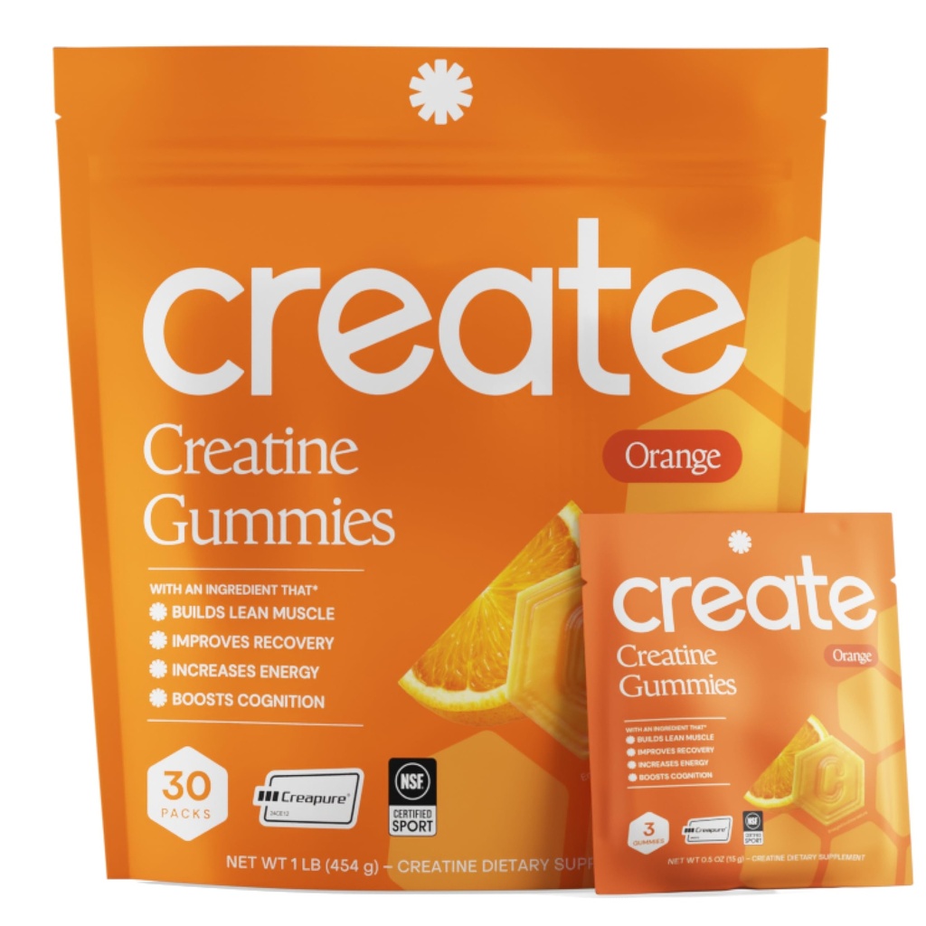 Create Creatine Monohydrate Gummies, 30 Single-Serve Packs, Orange