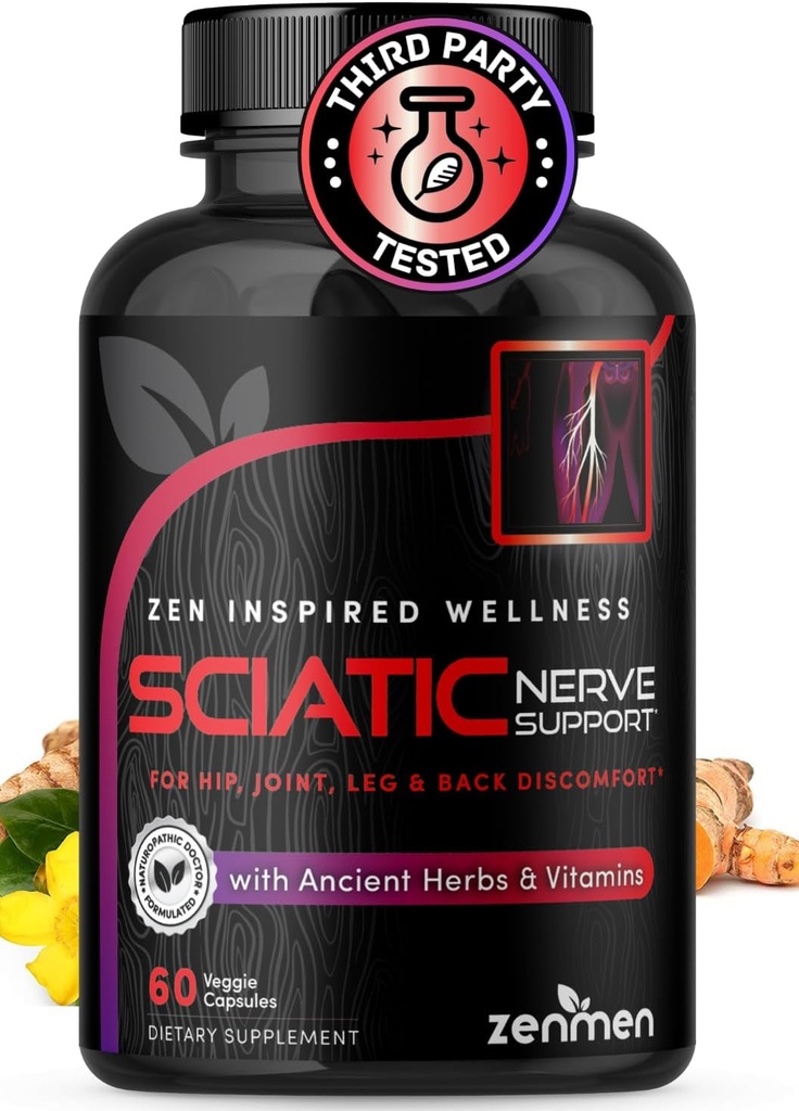 Sciatic Nerve Support Capsule - Gestisci Schienale, Giunti e Gambe - Vitamine B1, B6, B12 & Magnesio con Erbe Naturali - 60 Vegan Capsule, Terze Parti Testate, Alimentazione 30 giorni, Prodotto negli Stati Uniti