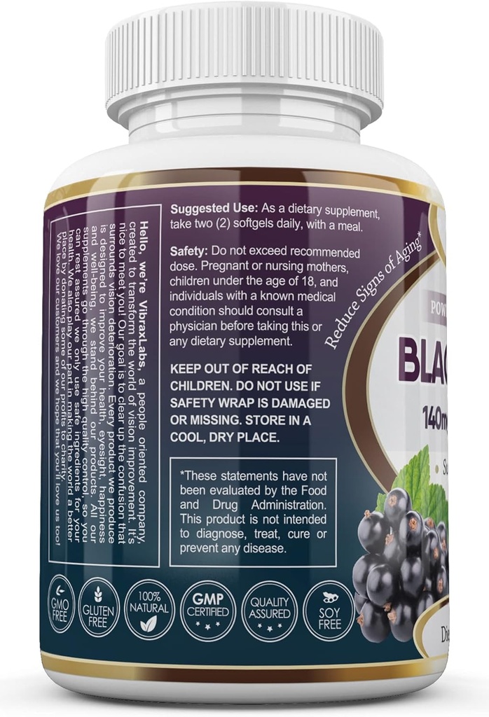 vibraxlabs Black Currant Oil 1000mg - Hexane Free – Natürliche Anti-Aging-Antioxidation mit hoher GLA-Formel – Unterstützt Haar, Haut, Gelenk &amp; Augengesundheit – Premium Black Currant Seed Oil Softgel Supplement