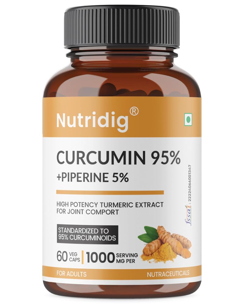 Curcumin Extract 95% with 5% Piperine – High Potency Turmeric Supplement | Supports Joint, Inflammation, Immunity & Antioxidant Health | 60 Capsules