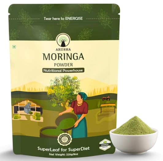 Arusha Moringa Powder 225gm | Superfood | Only 1 Ingredient | 100% Natural | No Preservatives | Rich in Vitamin A, B, C, E | Source of Potassium, Magnesium, Calcium, Iron