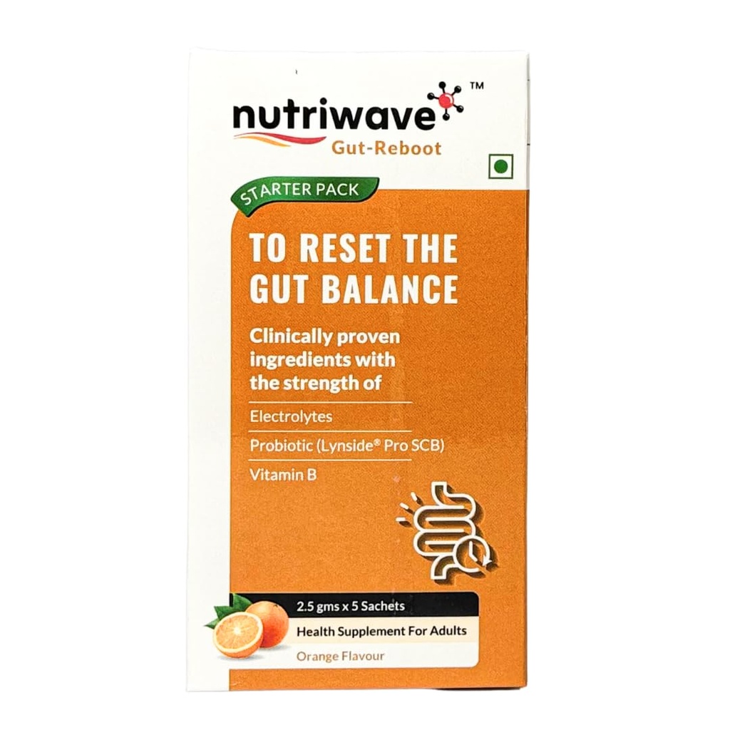 Gut Reboot Sachets for Gut Health & Digestion | Reduce Bloating, Gas, Indigestion & Upset Stomach | Probiotics, Vitamin B Complex & Electrolytes | Orange Flavour, 5 x 2.5g Powder Sachets