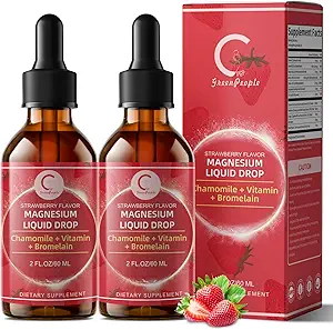 (2 Pack) Magnesium Glycinat Flüssigkeitstropfen mit Citrat & Taurat, Dreifache Magnesium-Komplex-Ergänzung mit Calcium, Kalium für Energie, Schlaf, Muskel, Immune, Zuckerfrei, Erdbeer-Flaschen, 4 Fl OZ