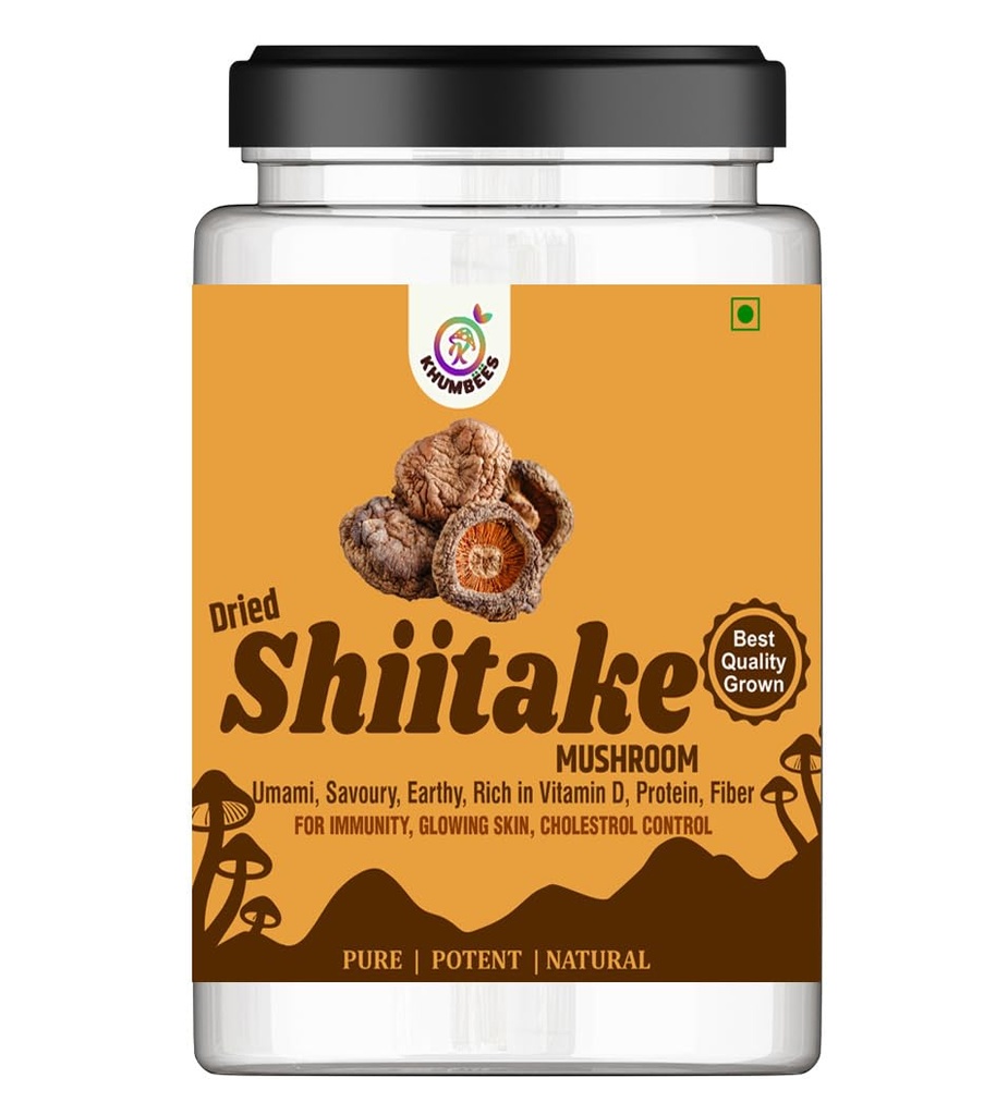 KHUMBEESS SUPERFOODS Dried Shiitake Mushrooms 200g | Premium Whole Sun-Dried Edible Mushrooms | Rich Umami Flavor | Natural Source of Vitamin D & B, Protein & Fibre | Vegan, Non-GMO | Ideal for Soups, Stir Fries & Asian Cooking