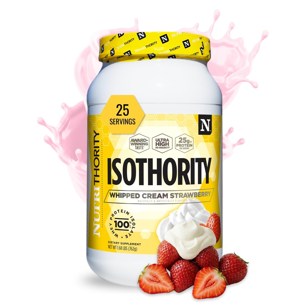 Isothority Whey Protein Isolate, Whipped Cream Strawberry, 2 lb - Ultra assorbente Aminoacidi a catena ramificata (BCAA) Polvere con 25g Per Serving, Carb basso - costruire muscolo e accelerare il recupero
