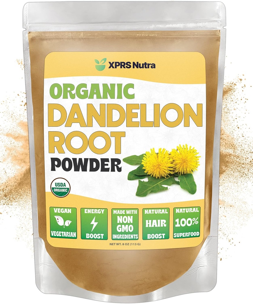 XPRS Nutra Bio Dandelion Root Powder - Vegan Friendly Antioxydant Power for Liver Support - Dandelion Root for Tea and Beverages - Imune Boosting Dandelion Powder (8 Once)