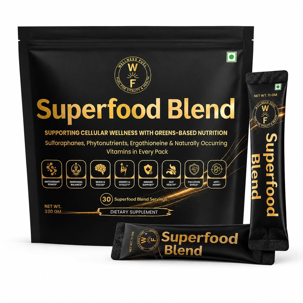 Superfood Blend Powder | 50+ Superfoods, Greens, Mushrooms, Antioxidants & Plant Protein | Daily Greens Supplement for Immunity, Gut Health, Energy & Detox | 30 Sachets | Sugar Free