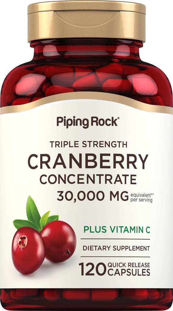 Piping Rock Cranberry Pills | 120 capsule | Supplemento per le donne e gli uomini | Triple Strength Concentrate Extract Plus Vitamin C | Non-GMO, Gluten Free