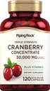 Piping Rock Cranberry Pills | 120 capsule | Supplemento per le donne e gli uomini | Triple Strength Concentrate Extract Plus Vitamin C | Non-GMO, Gluten Free