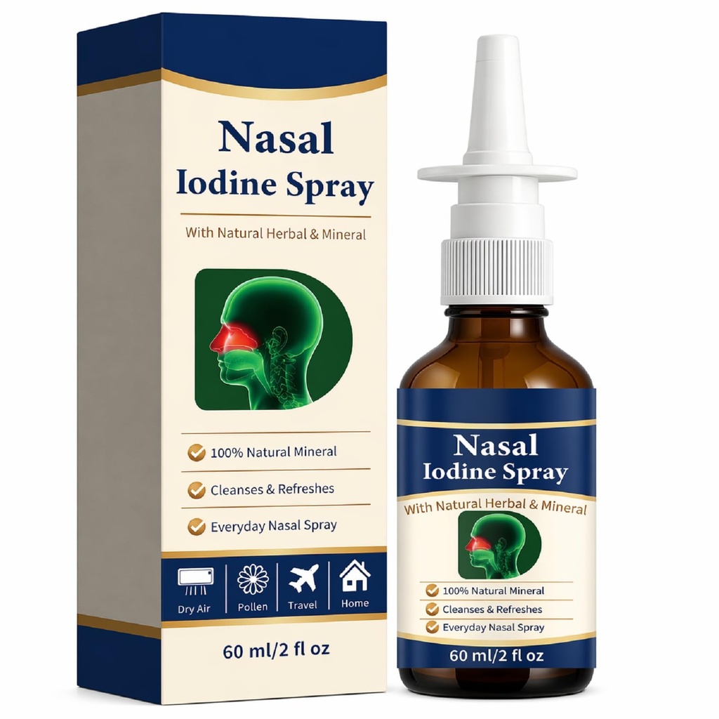 Iodine Nasal Spray - Natural Nasal Iodine Spray with Fulvic Acid,1% Povidone Iodine Gentle Cleanses Nasal Passages for Daily Care,60ml/2 FLoz - 150+ Uses (1)