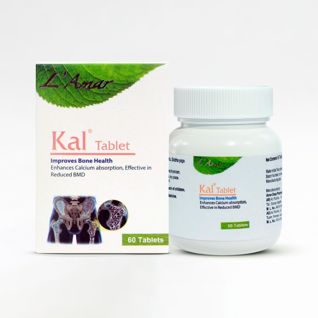 L’Amar KAL Ayurvedic Tablets for Bone Health – 60 Tablets | Natural Calcium Supplement for Bone Strength, Post-Menopausal Support, BMD & Joint Care