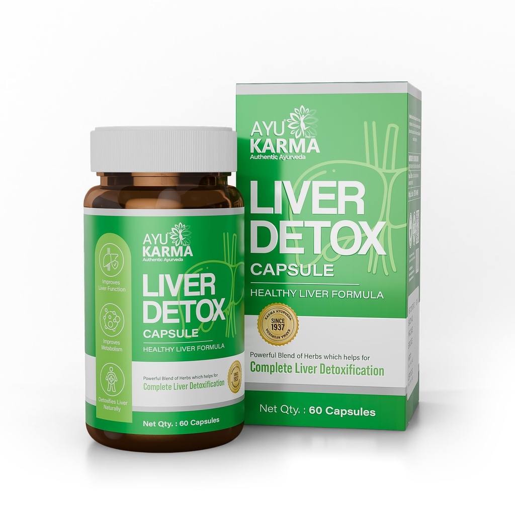 Ayu Karma Liver Detox Supplement Capsules with Milk Thistle Extract | Ayurvedic Liver Support for Natural Detox, Metabolism & Digestive Wellness | Formulated by Dr. Puneet Dhawan | 60 Capsules