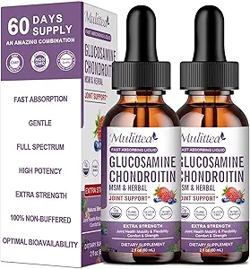 Glucosamina Condroitin MSM Liquid Drops-w/Elderberry, Boswelia &Hyaluronic Acid-Extra Strength Joint Support Supplement for Mobility, Flessibilità & Bones, Alta assorbimento,60ml (2 fl oz)