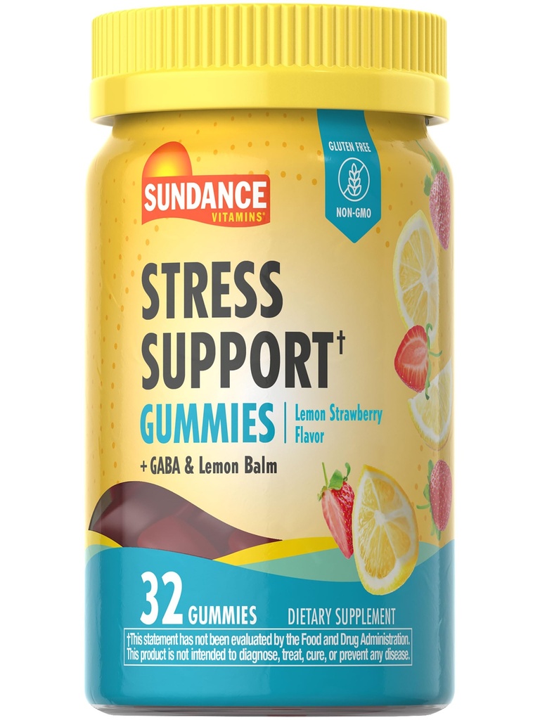 Sundance Stress Support Gummies | 32 Count | mit GABA und Zitronenbalsam | Zitronen Erdbeeren Geschmack | Non-GMO und glutenfreie Ergänzung