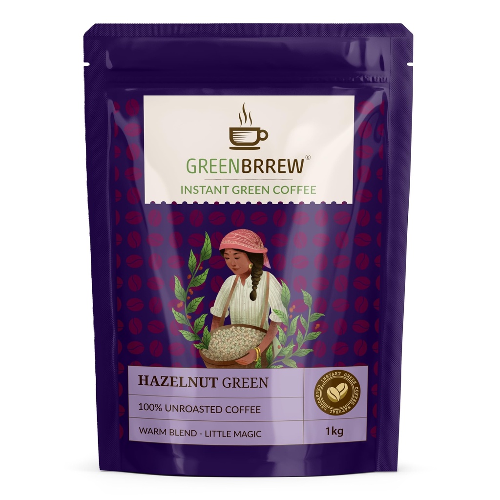 Greenbrrew Hazelnut Instant Green Coffee - 4-Month Pack (1kg)