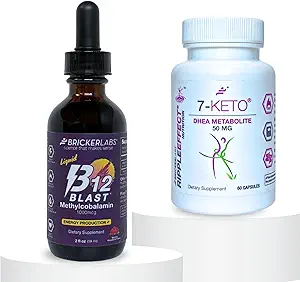 Bricker Labs MetaboBoost Duo: Fat-Burning & Energy Essentials: 7-Keto DHEA Metabolite 50mg Supporto di gestione del peso e B12 Blast Methylcobalamin 1000mcg sublinguale Vitamine di energia liquida