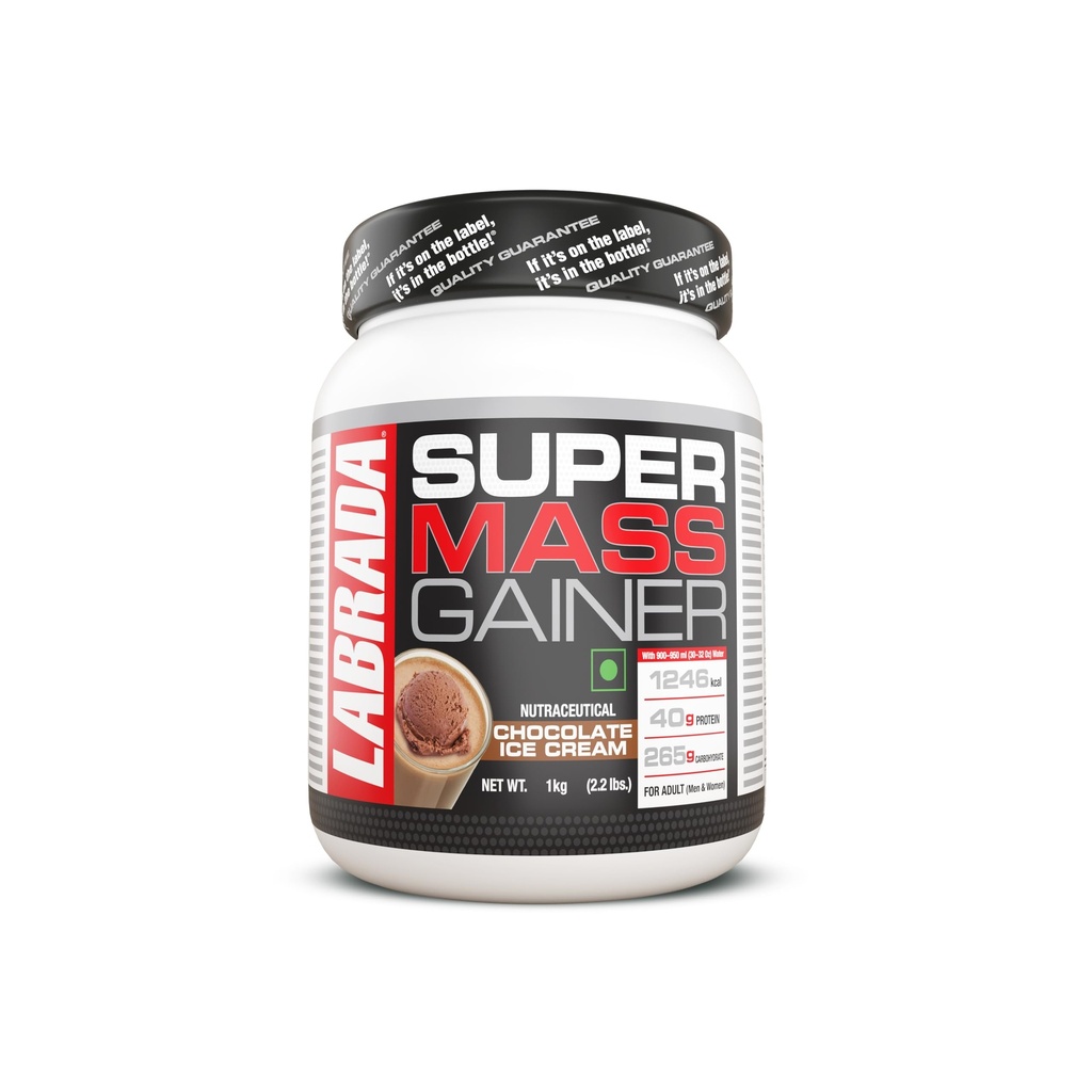 Labrada Super Mass Gainer Weight Gainer Powder | 40g Protein & 256g Carbs per Serving | High Calorie Muscle Mass Gainer for Weight Gain & Muscle Building | Chocolate Ice Cream Flavor | 1kg