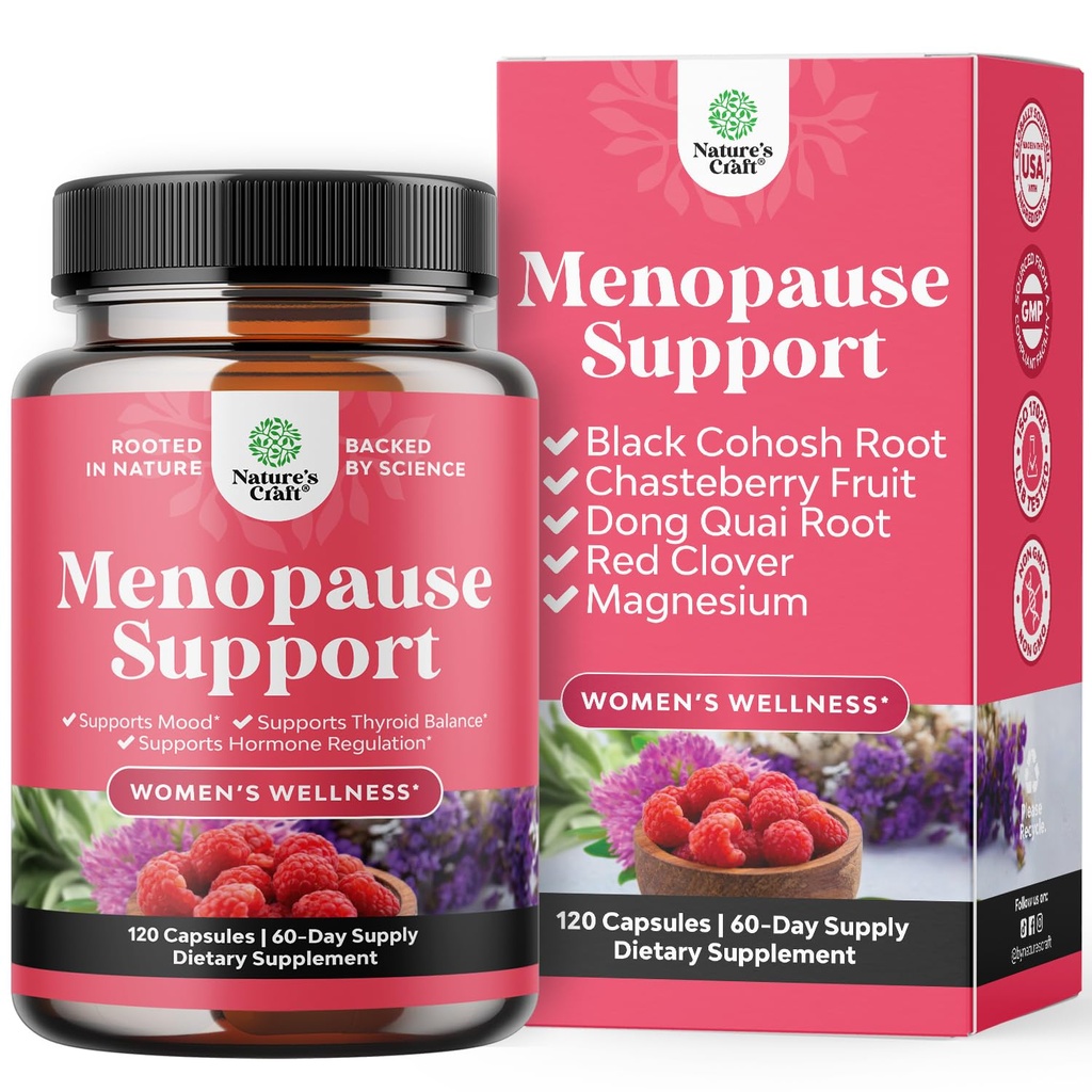 Vollständige Kräuter Menopause Ergänzung für Frauen - Weibliche Hormon Balance Kapseln für Nacht Sweats Hot Flashes & Mood Swings mit Dong Quai, Chaste Berry & Black Cohosh Root - 120 Count Pack